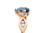 Solitaire Engagement Ring Setting for Fancy Blue Heart-Shaped Center with Accented Twist Band and Leaf Prong Head in Rose Gold