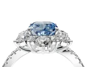 Floral Halo Engagement Ring Setting for Fancy Blue Cushion Cut Center with Pave Accents and Prong Head in White Gold