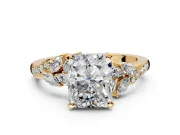 Solitaire Engagement Ring Setting for Radiant Cut Center with Marquise Accent Twist Band and Prong Head in Yellow Gold