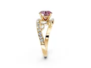 Solitaire Engagement Ring Setting for Fancy Pink Round Cut Center with Pave Bypass Twist Band and Prong Head in Yellow Gold