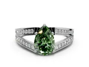 Split Shank Engagement Ring Setting for Fancy Green Pear-Shaped Center with Pave Split Shank and Prong Head in Platinum