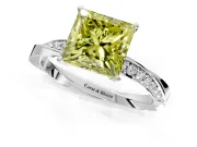 Side Accent Engagement Ring Setting for Fancy Yellow Princess Cut Center with Accent Shoulders and Prong Head in White Gold