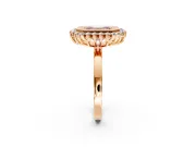 Halo Engagement Ring Setting for Fancy Pink Emerald Cut Center with Milgrain Bezel Rim, Plain Band and Prong Head in Rose Gold