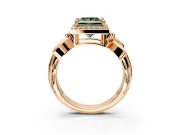Halo Engagement Ring Setting for Fancy Green Princess Cut Center with Floral Band and Prong Head in Rose Gold