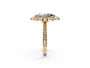 Milgrain Halo Engagement Ring Setting for Fancy Blue Marquise Center with Bezel Point Accents and Prong Head in Yellow Gold