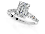 Baguette Engagement Ring Setting for Emerald Cut Center with Alternating Bar-Set Band and Prong Head in Platinum