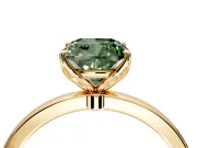 Solitaire Engagement Ring Setting for Fancy Green Cushion Cut Center with Thin Rounded Plain Band and Prong Head in Yellow Gold