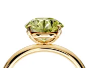 Low-Set Solitaire Engagement Ring Setting for Fancy Yellow Round Cut Center with Thin Plain Band and Prong Head in Yellow Gold