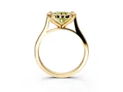 Single Halo Engagement Ring Setting for Fancy Yellow Round Cut Center with Corner Claws, Plain Band and Prong Head in Yellow Gold