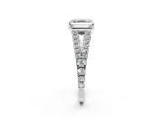 Solitaire Engagement Ring Setting for Asscher Cut Center with Pave Split Shank and Prong Head in Sterling Silver