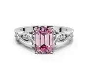 Solitaire Engagement Ring Setting for Fancy Pink Emerald Cut Center with Marquise and Bezel Accents and Prong Head in White Gold