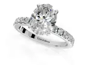 Solitaire Engagement Ring Setting for Oval Center with Fine Pave Band and Claw Prong Head in Sterling Silver