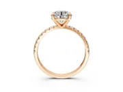 Solitaire Engagement Ring Setting for Round Cut Center with Fine Pave Narrow Band and Prong Head in Rose Gold