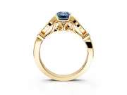 Solitaire Engagement Ring Setting for Fancy Blue Emerald Cut Center with Marquise and Bezel Accents and Prong Head in Yellow Gold