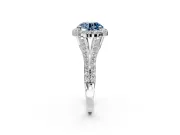Halo Engagement Ring Setting for Fancy Blue Round Cut Center with Pave Split Shank and Prong Head in White Gold