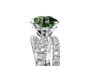 Solitaire Engagement Ring Setting for Fancy Green Round Cut Center with Woven 3-Strand Pave Band and Prong Head in Platinum