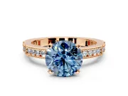Solitaire Engagement Ring Setting for Fancy Blue Round Cut Center with Milgrain-Edged Pave Band and Prong Head in Rose Gold