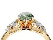 Leaf Cluster Engagement Ring Setting for Fancy Green Marquise Center with Marquise Accents and Prong Head in Yellow Gold