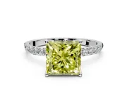 Solitaire Engagement Ring Setting for Fancy Yellow Princess Cut Center with Fine Pave Accents and Prong Head in Platinum