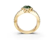 Halo Engagement Ring Setting for Fancy Green Round Cut Center with Wide-Open Pave Split Shank and Prong Head in Yellow Gold