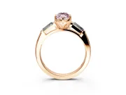 3 Stone Engagement Ring Setting for Fancy Pink Marquise Center with Tapered Baguettes, Plain Band and Prong Head in Rose Gold