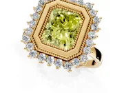 Halo Engagement Ring Setting for Fancy Yellow Radiant Cut Center with Milgrain Bezel Rim, Plain Band and Prong Head in Yellow Gold