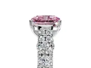 Solitaire Engagement Ring Setting for Fancy Pink Radiant Cut Center with Pave Cathedral Shoulders and Prong Head in Platinum