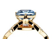 Solitaire Engagement Ring Setting for Fancy Blue Asscher Cut Center with Accented Twist Band and Leaf Prong Head in Yellow Gold