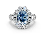 Large Accent Halo Engagement Ring Setting for Fancy Blue Oval Center with Pave Split Shank and Prong Head in Sterling Silver