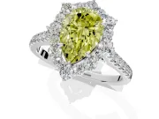 Halo Engagement Ring Setting for Fancy Yellow Pear-Shaped Center with Single-Row Pave, Open Basket and Prong Head in Platinum