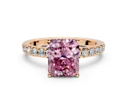 Solitaire Engagement Ring Setting for Fancy Pink Radiant Cut Center with Round Cut Pave Band and Prong Head in Rose Gold