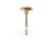 Halo Engagement Ring Setting for Princess Cut Center with Milgrain Frame, Pave Band and Prong Head in Yellow Gold