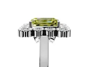 Cluster Halo Engagement Ring Setting for Fancy Yellow Emerald Cut Center with Milgrain Bezel Accents and Prong Head in Sterling Silver