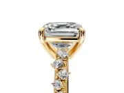 Solitaire Engagement Ring Setting for Asscher Cut Center with Trailing Leaf Accent Band and Prong Head in Yellow Gold