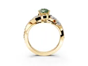 Halo Engagement Ring Setting for Fancy Green Pear-Shaped Center with Marquise and Pave Bypass Band and Prong Head in Yellow Gold