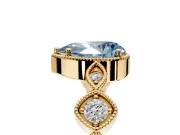 Vintage Station Engagement Ring Setting for Fancy Blue Pear-Shaped Center with Accents and Prong Head in Yellow Gold