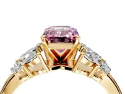 Leaf Cluster Engagement Ring Setting for Fancy Pink Emerald Cut Center with Marquise Accents and Prong Head in Yellow Gold