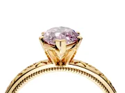 Solitaire Engagement Ring Setting for Fancy Pink Marquise Center with Scrollwork Band and Prong Head in Yellow Gold