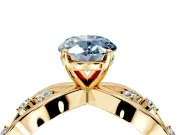 Solitaire Engagement Ring Setting for Fancy Blue Oval Center with Criss-Cross Accent Band and Prong Head in Yellow Gold