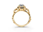 Halo Engagement Ring Setting for Emerald Cut Center with Open Scroll Shoulders and Prong Head in Yellow Gold