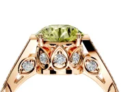 Cathedral Engagement Ring Setting for Fancy Yellow Round Cut Center with Antique-Style Pave Band and Prong Head in Rose Gold