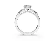 3 Stone Engagement Ring Setting for Cushion Cut Center with Baguette Accents and Prong Head in White Gold