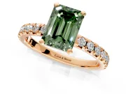 Solitaire Engagement Ring Setting for Fancy Green Emerald Cut Center with Large Accents and Prong Head in Rose Gold