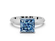 Solitaire Engagement Ring Setting for Fancy Blue Princess Cut Center with Wide Knife Ridge Band and Prong Head in Platinum