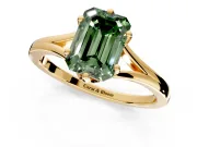 Solitaire Engagement Ring Setting for Fancy Green Emerald Cut Center with Plain Split Shank and Prong Head in Yellow Gold