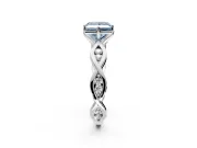 Solitaire Engagement Ring Setting for Fancy Blue Princess Cut Center with Accented Twist Band and Leaf Prong Head in Platinum