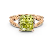 Halo Engagement Ring Setting for Fancy Yellow Radiant Cut Center with Rope Twist Split Shank and Prong Head in Rose Gold