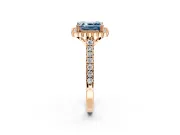 Milgrain Floral Halo Engagement Ring Setting for Fancy Blue Asscher Cut Center with Pave Band and Prong Head in Rose Gold