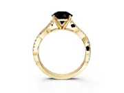 Solitaire Engagement Ring Setting for Fancy Black Round Cut Center with Twisted Pave Split Shank and Prong Head in Yellow Gold