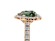 Halo Engagement Ring Setting for Fancy Green Heart-Shaped Center with Raised Halo, Pave Band and Prong Head in Rose Gold